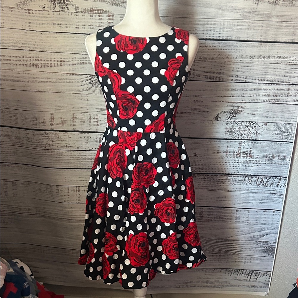 Elegant Red and Black Polka Dot Dress from Grace Karin size small